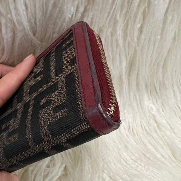 Fendi Burgundy Zucca Canvas Zip Around Wallet w/COA - Picture 5 of 17